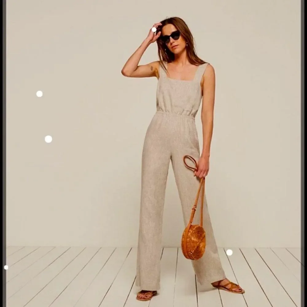 Reformation Trace Oatmeal Linen Cream Tan Jumpsuit Size 0